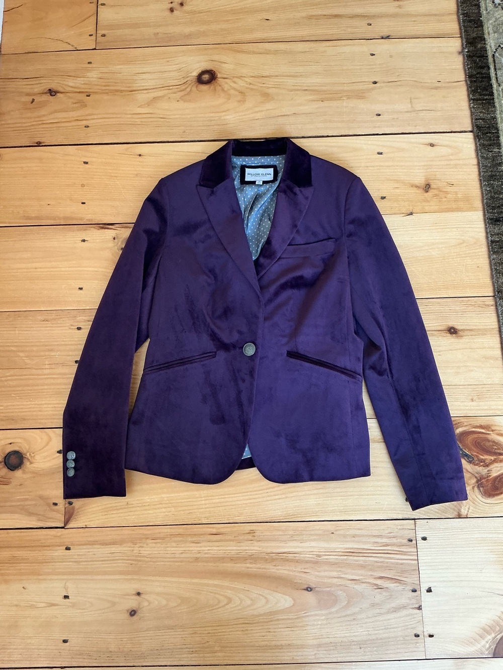 Willow Glenn by Andrew Marc Purple Velvet Single-Button Blazer